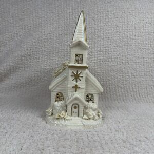 Vintage‎ Church Musical Figurine Iridescent Ceramic Gold Accents Roses